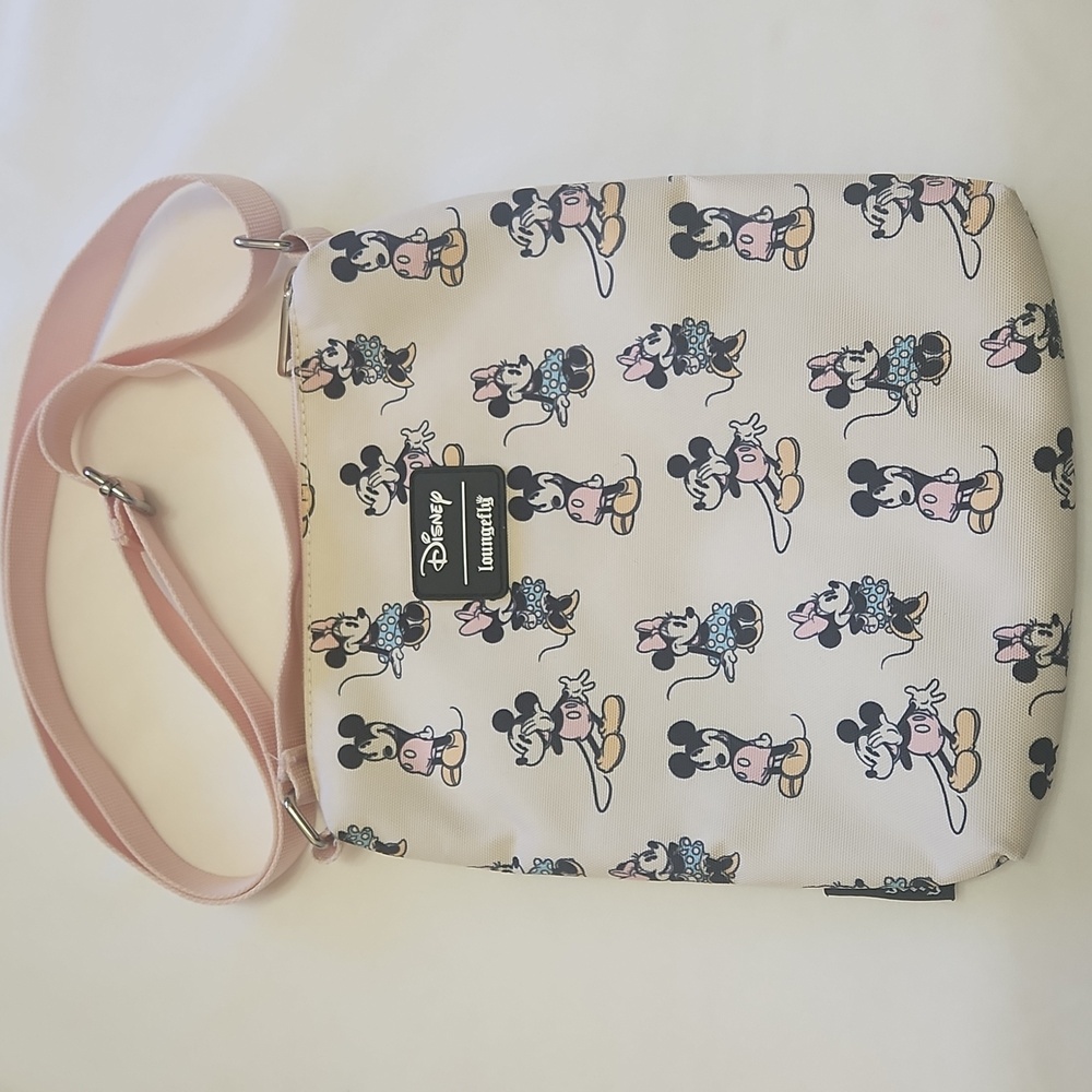 Loungefly Disney Mickey and Minnie Crossbody Bag - Pink and Cream